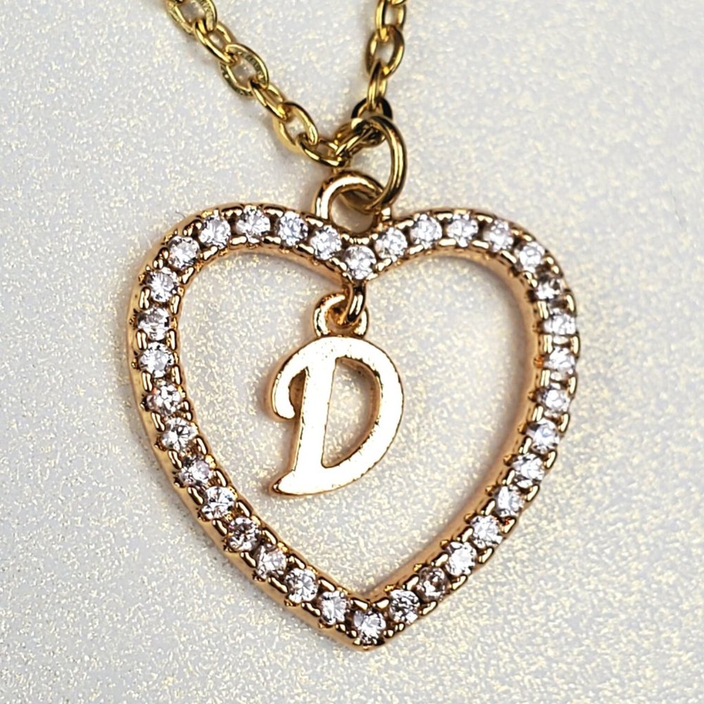 Initials D Heart Pendant Necklace For Women /Zircon Gemstones/ Love Necklaces